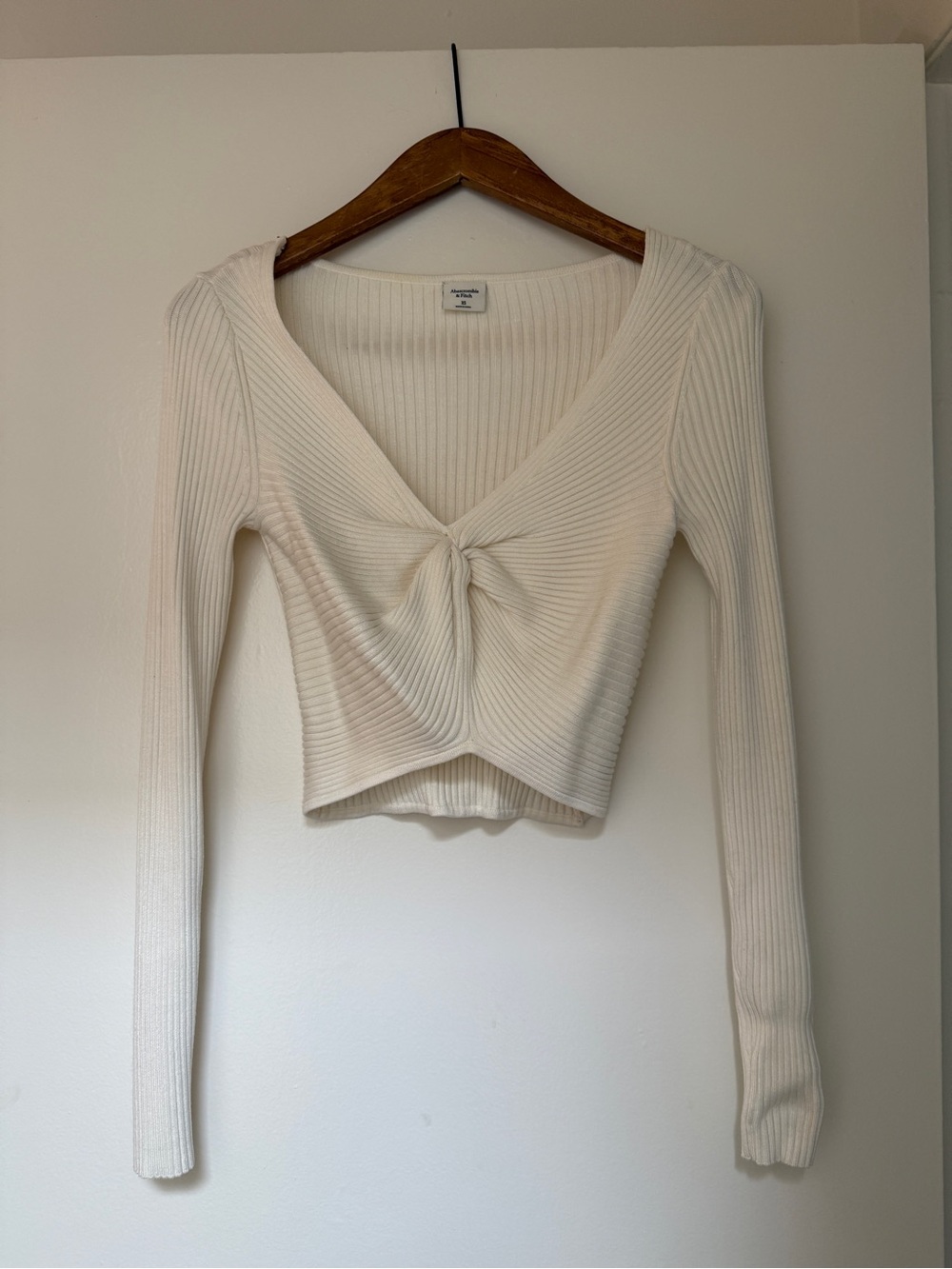 Abercrombie & Fitch Cream Ribbed Twist-Front Crop Top